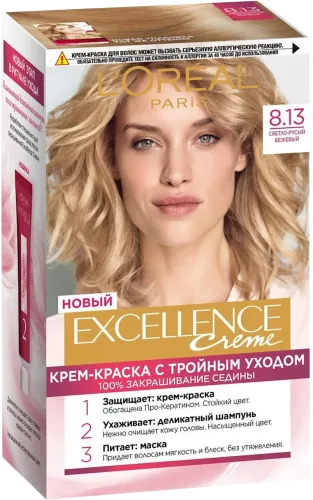 Davamlı krem-boya L'Oréal Paris Excellence Crème 8.13 Açıq xurmayı bej