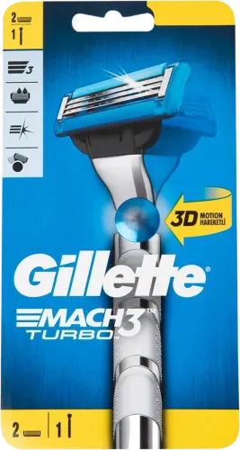 Təraş üçün ülgüc Mach 3 Turbo 3D 2 dəyişkən kasetlərlə
