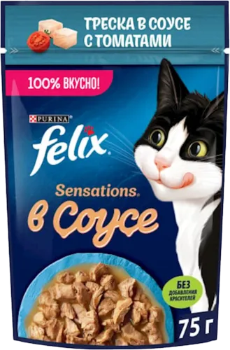 Корм для взрослых кошек со вкусомтреска в соусе томатами Sensation
