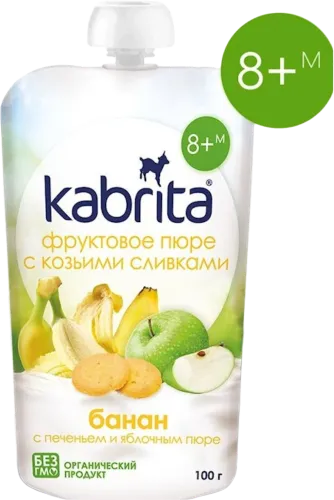 Фруктовое пюре с козьими сливками банан с печеньем и яблочным пюре с 8 месяцев