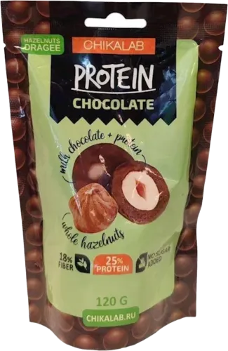 Protein Dragee in chocolate milk hazelnut