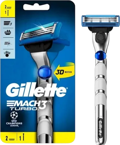  Mach3 Turbo 3D razor with 2 replacement cartridge