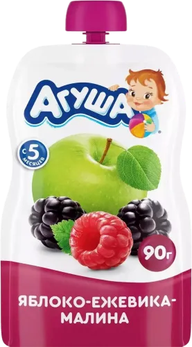 Uşaqlar üçün püre Aгуша Яблоко-Ежевика-Малина